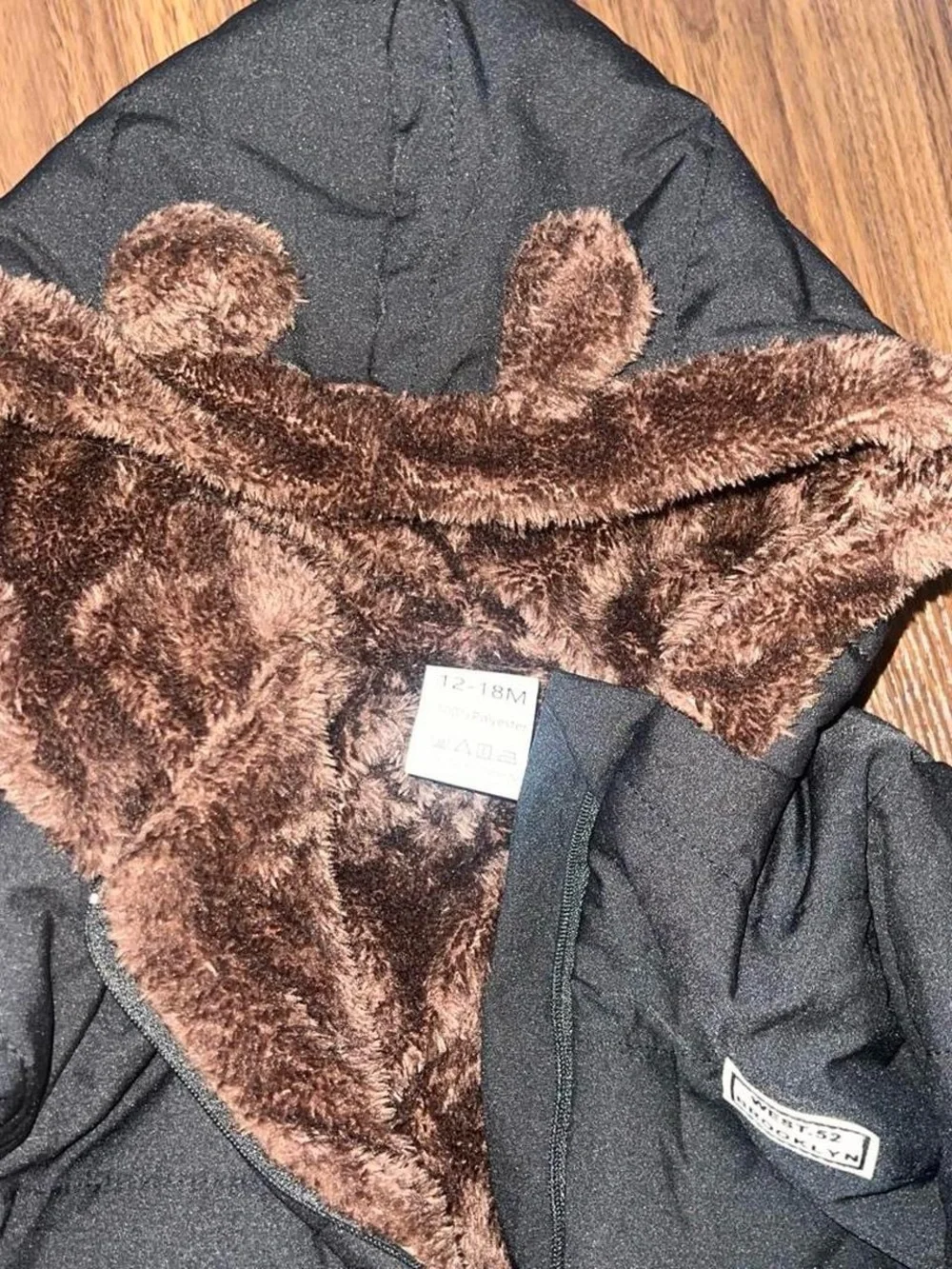 Baby Hooded Snowsuit with Faux Fur Lining - Black and Brown